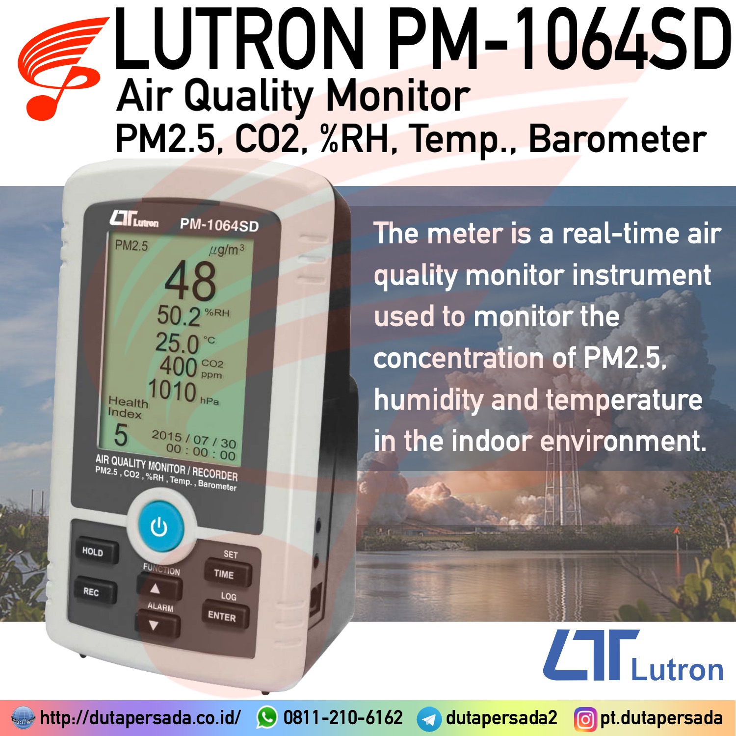 Lutron PM-1064SD - Air Quality Monitor / Particulate Matter (PM2.5, CO2, %RH, Temp., Barometer)