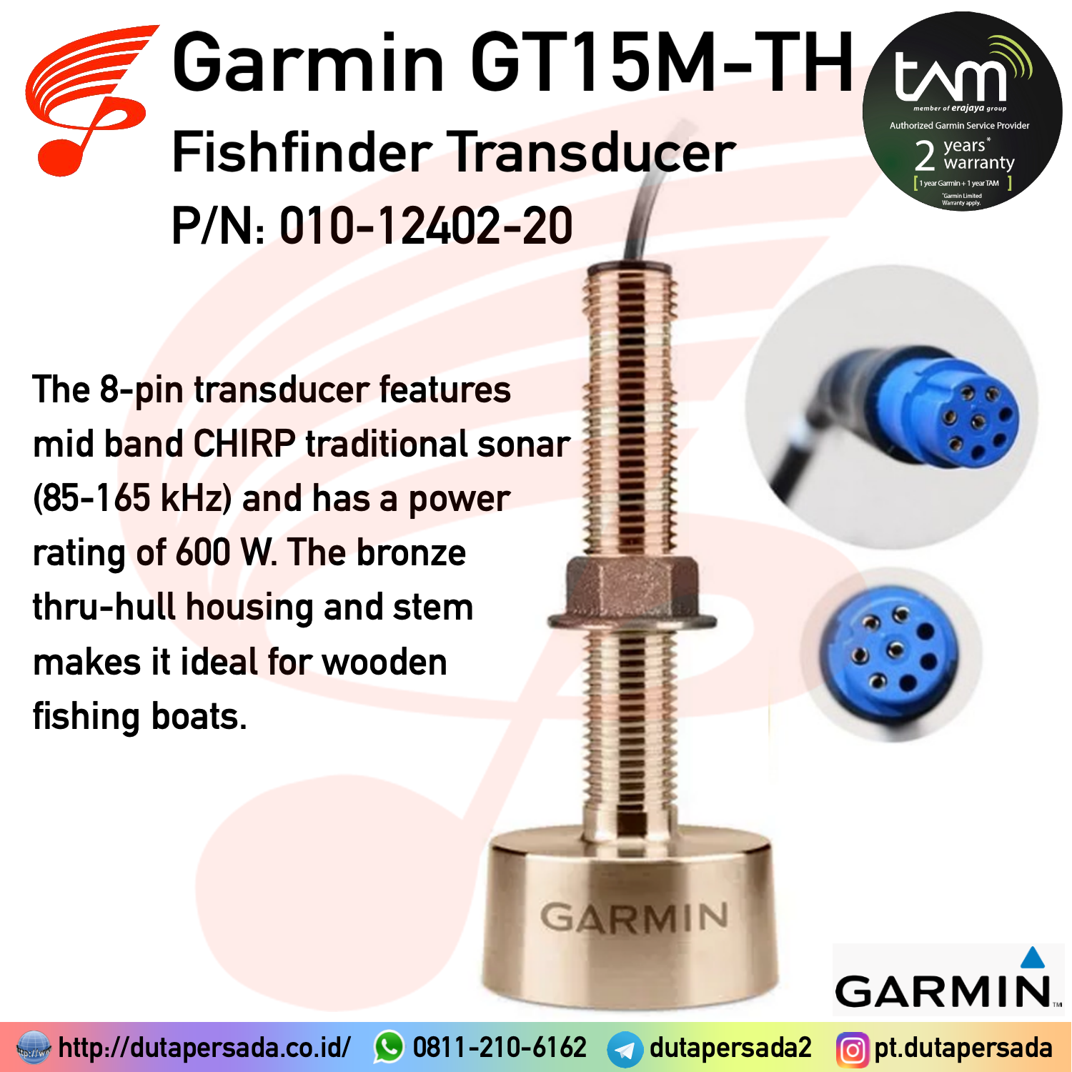 Garmin GT15M-TH- Marine/Fishfinder Transducer for 585 Plus AQUAMAP - Gambar 2